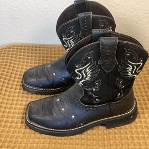 Justin Mandra Gypsy 8.5 Western Cowgirl Boots Black Sparkle Leather Suede Square